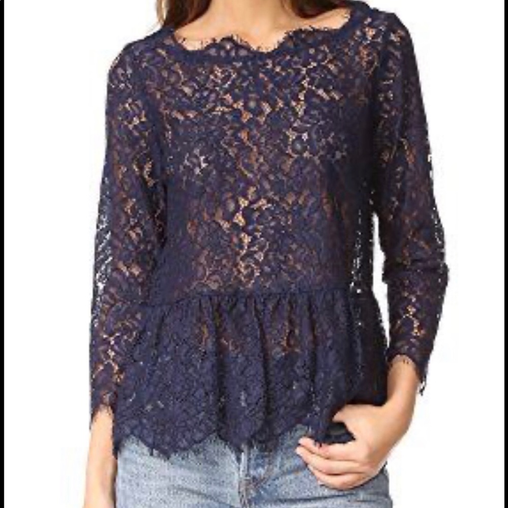 Joie Koda Lace Peplum Top in Navy XXS